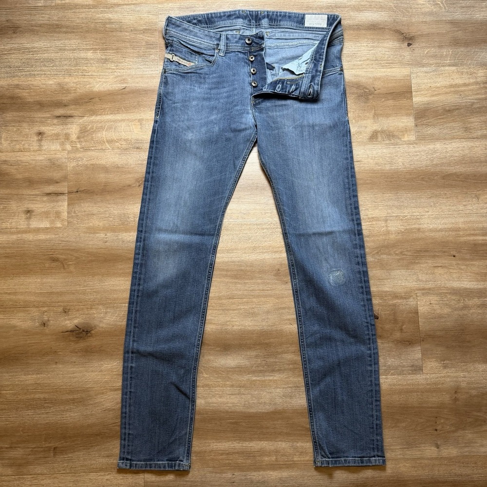 Diesel Belther Jeans Mens 30x32 Blue Slim Tapered Stretch Denim Button Fly 0814W